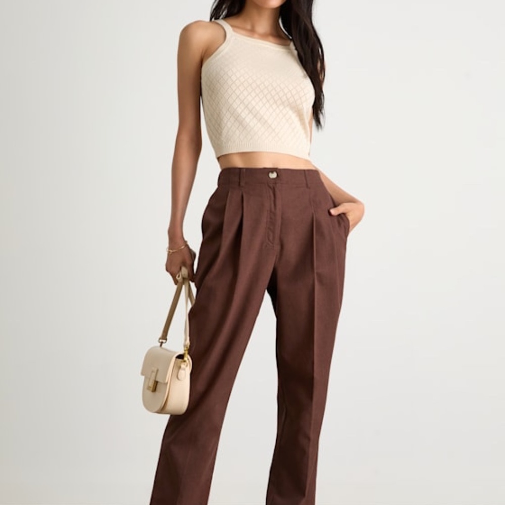 Lulus Sophisticated Company Brown Linen Straight Leg Trousers - Size S